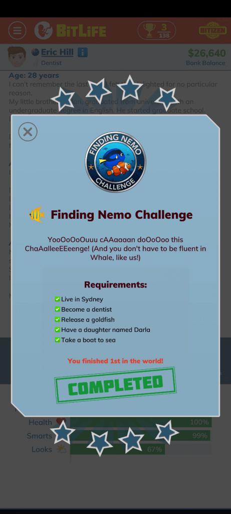 Finding Nemo Challenge Bitlife